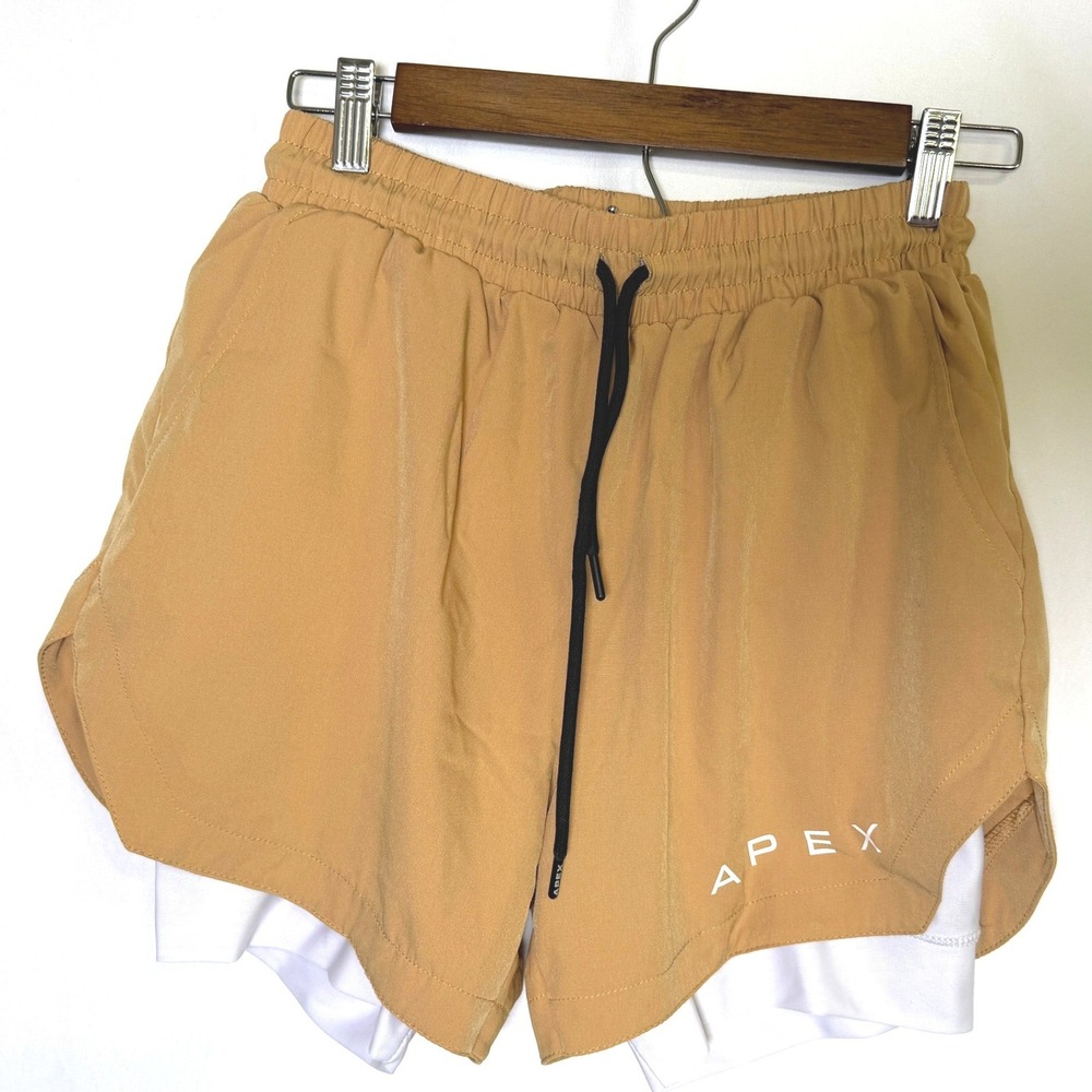 Apex Mens 2-in-1 Athletic Training Short Mustard Tan Compression Liner Medium
